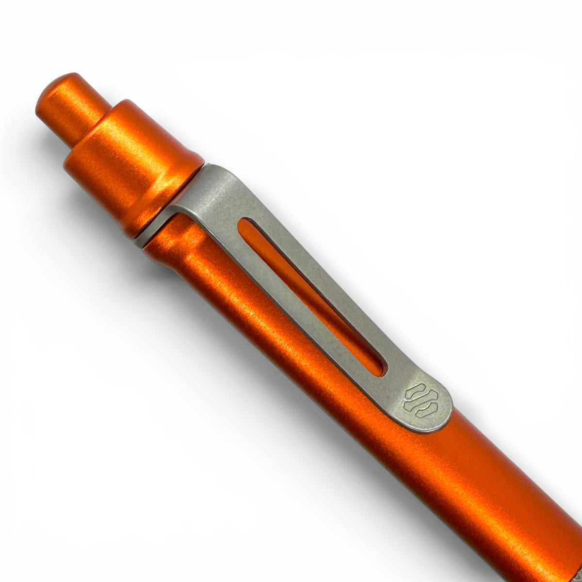 > Spoke Click Model CX-E: Matte Knurled Titanium Grip / Orange Aluminum Barrel (Uses Pentel® EnerGel refills)