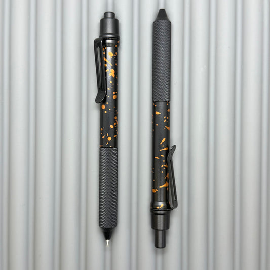 > Spoke Click Model C: Black with Orange Lava Splash, Aluminum / Black Aluminum Peak Knurled Grip