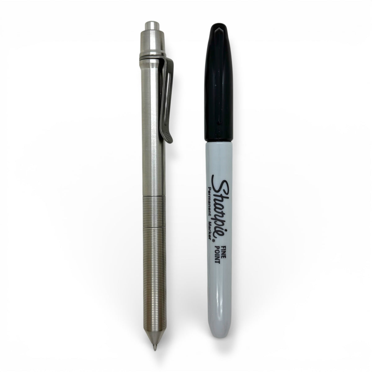 > Spoke Click Model CX-E: Shiny Titanium / Milli-Groove Grip (Uses Pentel® EnerGel refills)
