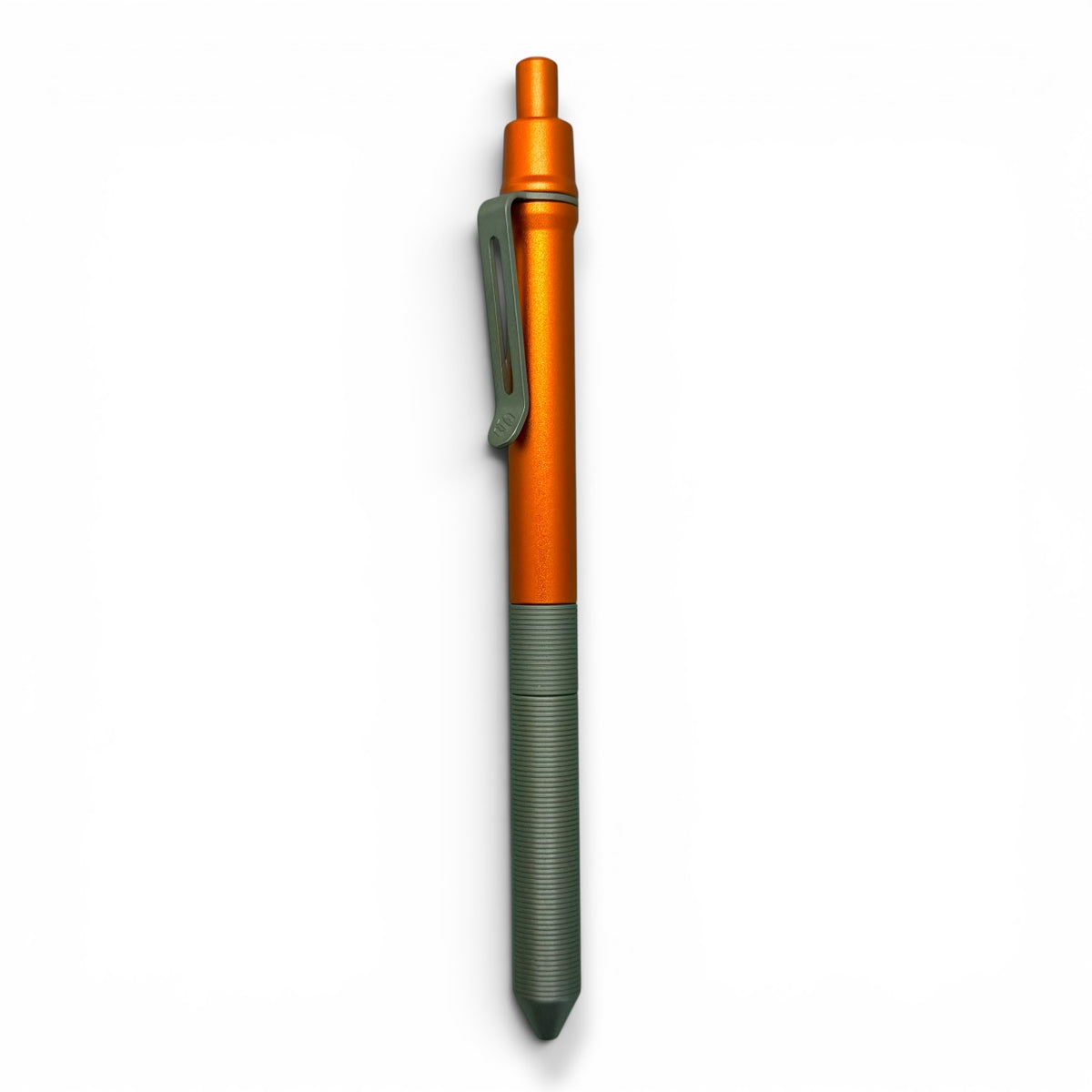 > Spoke Click Model CX-E: Matte Titanium Milli-Groove Grip / Orange Aluminum Barrel (Uses Pentel® EnerGel refills)