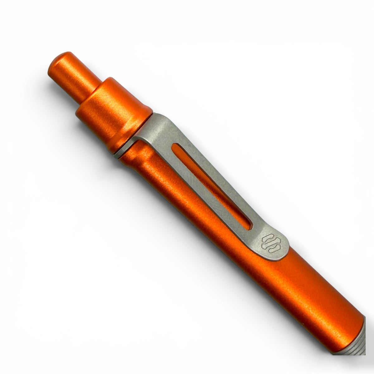 > Spoke Click Model CX-E: Matte Titanium Milli-Groove Grip / Orange Aluminum Barrel (Uses Pentel® EnerGel refills)