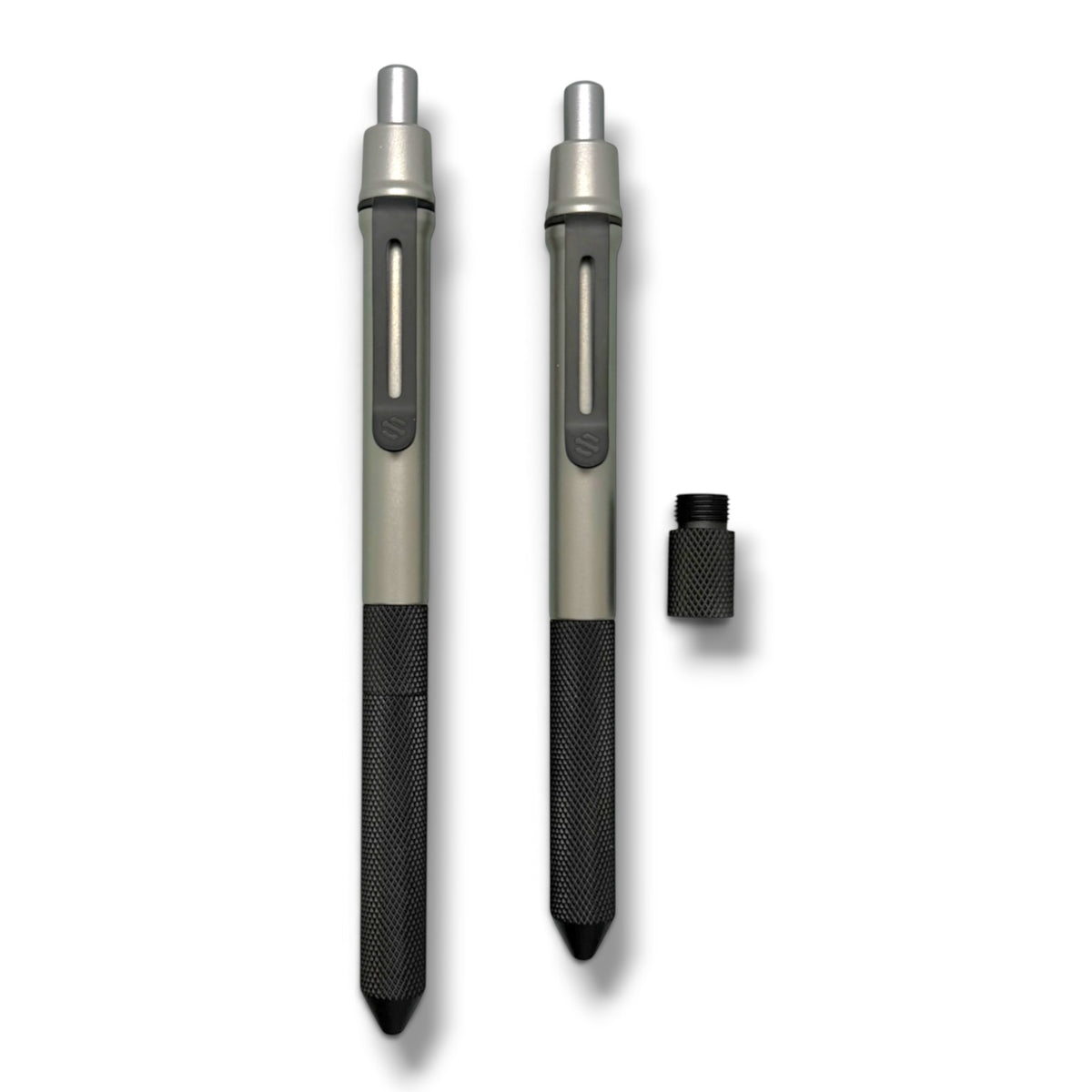 > Spoke Click Model CX-E: Matte Titanium / Black Ti Knurled Grip & Clip (Pentel® EnerGel refill) (Copy)