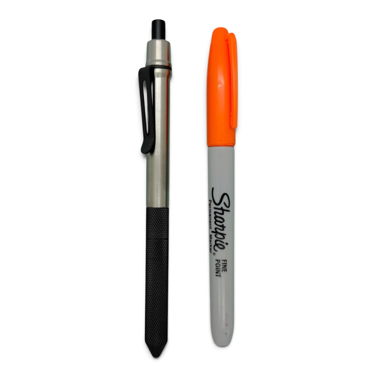 > Spoke Click Model CX-E: Satin Titanium / Black Ti Knurled Grip & Clip (Pentel® EnerGel refill) (Copy) (Copy)