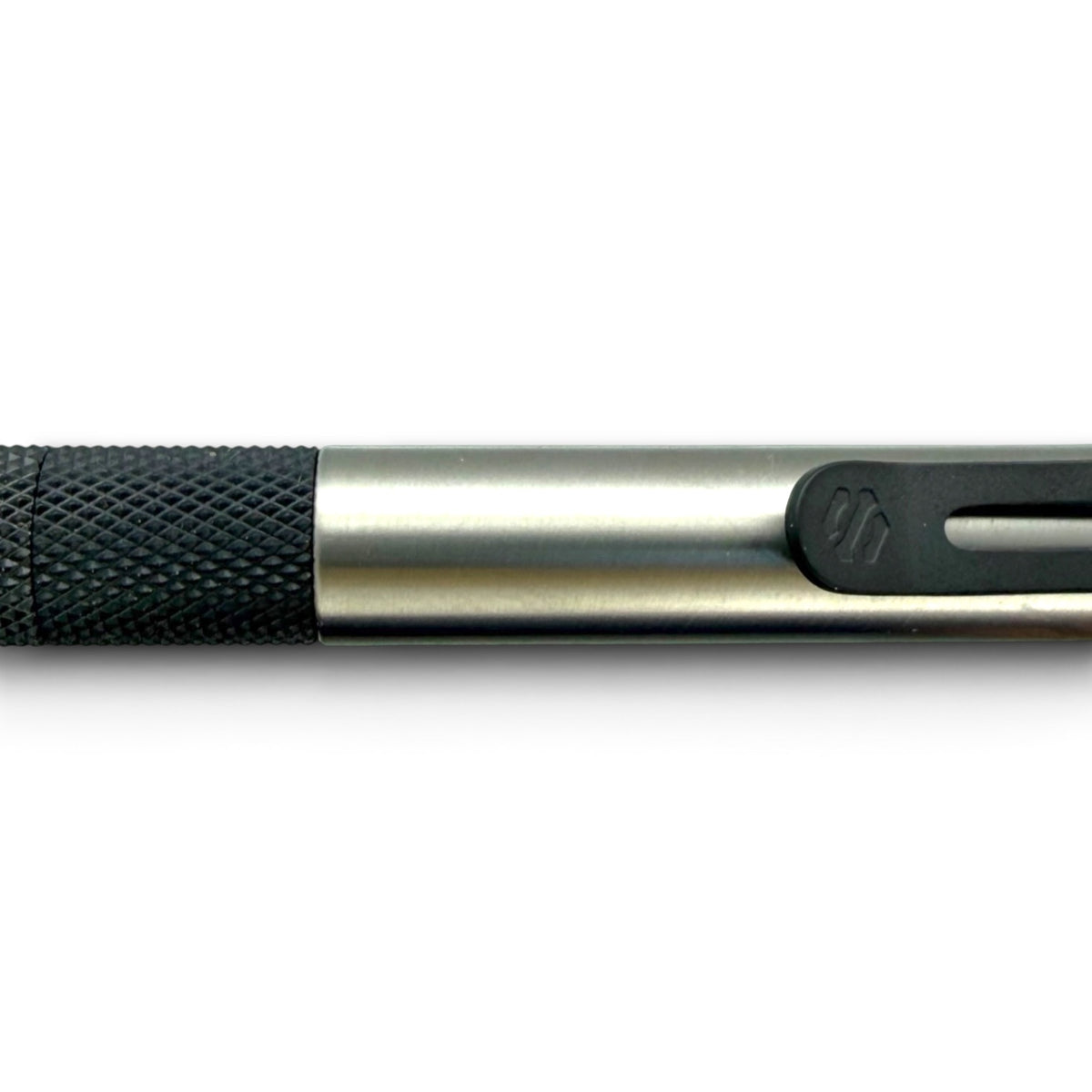 > Spoke Click Model CX-E: Satin Titanium / Black Ti Knurled Grip & Clip (Pentel® EnerGel refill) (Copy) (Copy)