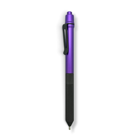 > Spoke Click Model CX-E: Black Knurled Titanium Grip and Clip / Purple Aluminum Barrel (Uses Pentel® EnerGel refills)